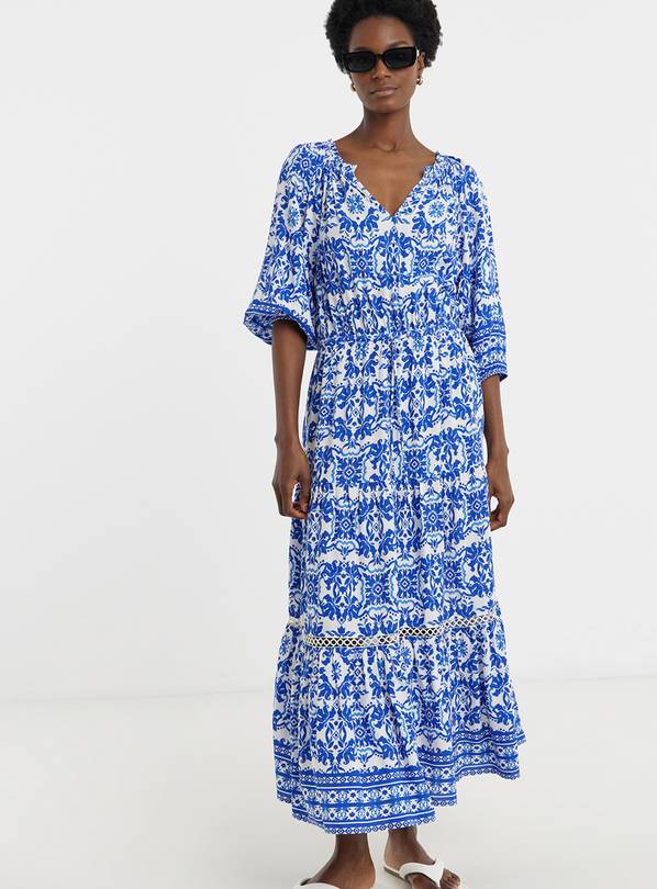JD WILLIAMS Border Print Tiered Maxi Dress 10